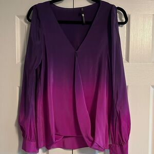 JayGodfrey Purple and Pink Ombre V Neck Open Arm Silk Blouse Size 2